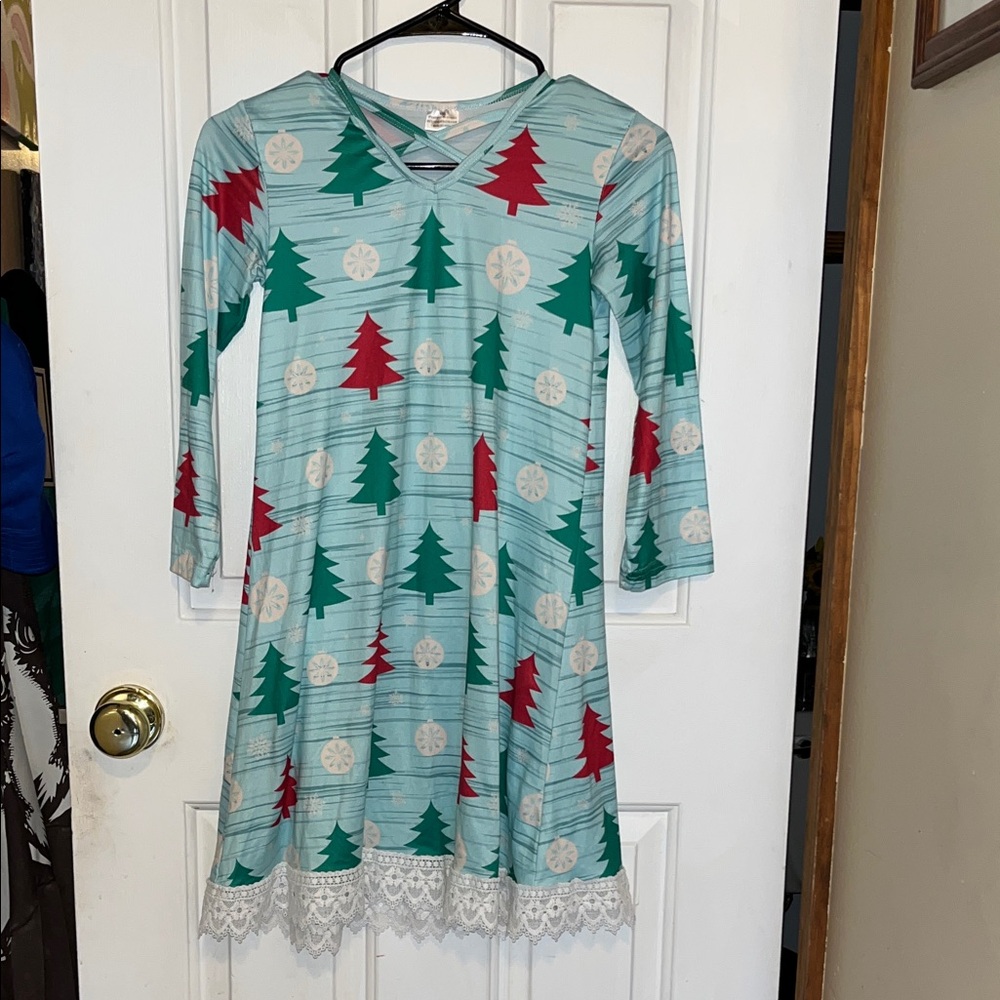 Festive Tree Print Kids Dress